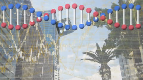 DNA Helix Overlaid with Stock Market Data Concept