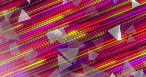 Vibrant neon diagonal motion with geometric triangles and bokeh glow gradient background