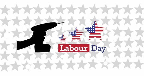 Patriotic labor day theme with stars and drill silhouette
