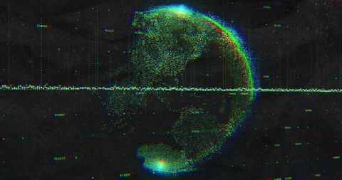 Abstract 3d point-cloud hemisphere in cyberspace art