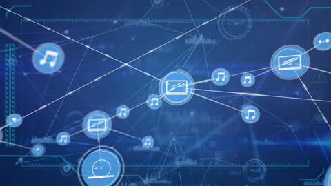 Digital Network of Media and Data Icons