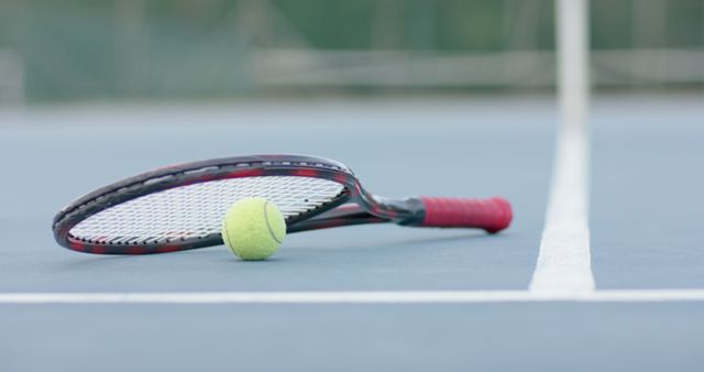 Tennis Racket and Ball on Court Line - Download Free Stock Images Pikwizard.com