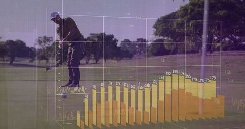 Golfer Analyzing Putting Strategy with Data Visualization Overlay