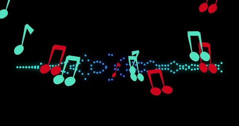 Vibrant Falling Music Notes on Black Background
