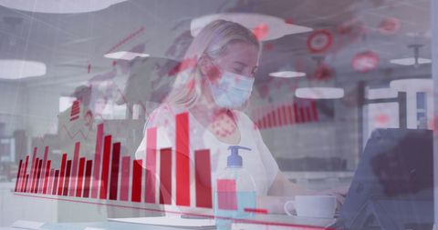 Masked Professionals Analyzing Pandemic Statistics in Office