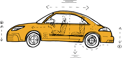 Transparent digital illustration of orange car design