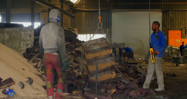 Heavy Industry Workers Managing Industrial Machine in Factory - Download Free Stock Images Pikwizard.com