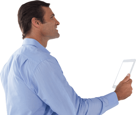 Transparent Businessman Using Digital Tablet Isolated on White Background - Download Free Stock Videos Pikwizard.com