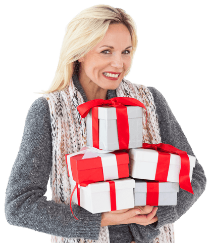 Caucasian Woman Holding Gift Boxes Smiling Transparent Background