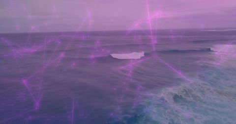 Futuristic Ocean with Purple Network Lines