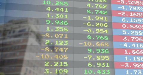 Digital financial graphics on urban office building