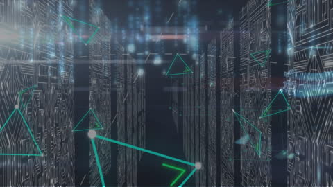 Floating Triangles over Servers Illustrating Global Data Connection