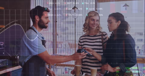 Digital Payment in Cafe with Trading Data Overlay