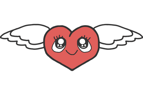 Transparent Smiling Red Heart with Wings Illustration