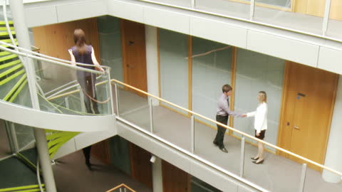 Business Professionals Walking Through Modern Office Building and Using Stairs