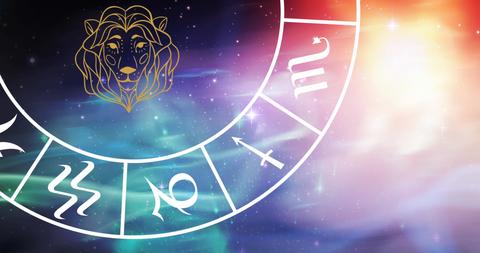 Spinning Zodiac Wheel Highlighting Leo Sign Against Starry Sky - Download Free Stock Images Pikwizard.com