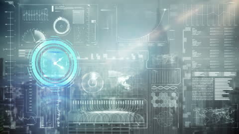 Digital Clock Overlay with Data Graphics in Futuristic Cityscape
