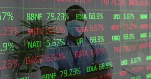 Healthcare professional analyzing financial market trends in modern clinic