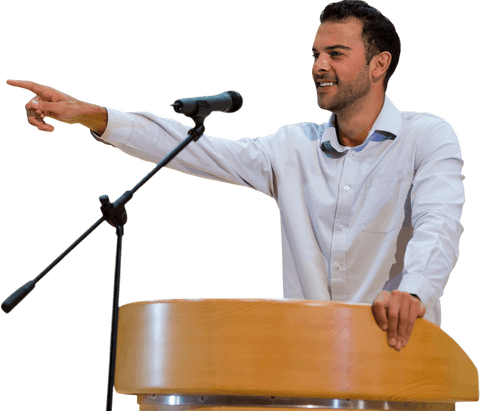 transparent businessman enthusiastically speaking at podium - Download Free Stock Videos Pikwizard.com