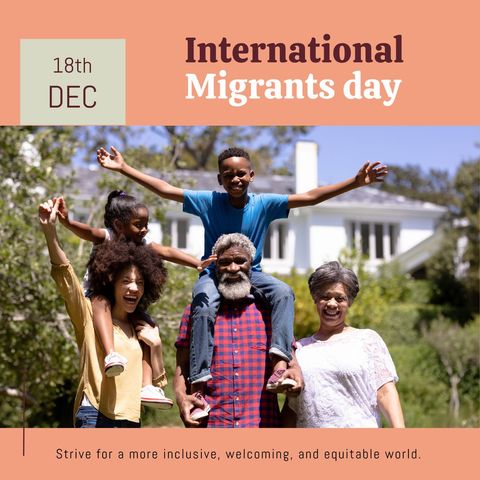 Three-generation family celebrating international migrants day