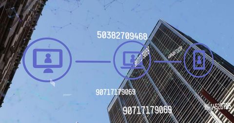 Digital Data Processing Overlay on Urban Skyline - Download Free Stock Images Pikwizard.com