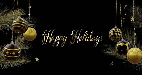 Elegant holiday greeting with gold ornaments and stars