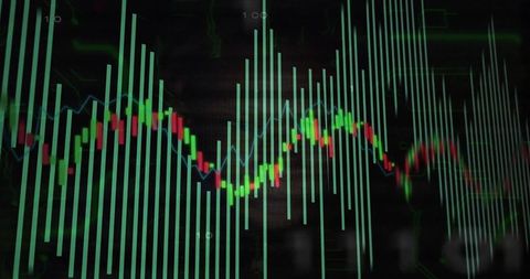 Dynamic Financial Trading Display with Neon Grid Pattern