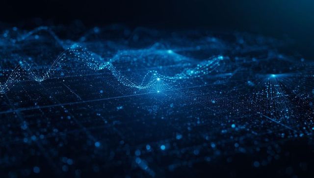 Glowing Blue Digital Data Network with Wave-Like Grid Illustration