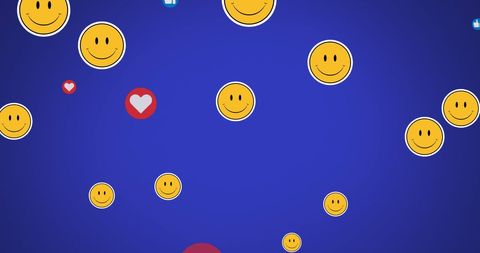 Social media emojis & love reactions on blue background