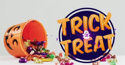 Halloween Trick or Treat Text with Candy Spill - Download Free Stock Images Pikwizard.com