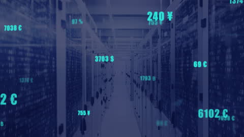 Digital Data Processing in Server Farm with Currency Sign Overlays
