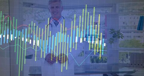 Doctor Analyzing Complex Medical Data with Graphs in Clinic Setting