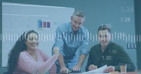 Diverse Team Meeting with Digital Financial Data Overlay - Download Free Stock Images Pikwizard.com