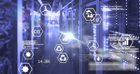 Digital Data and Technology Concepts in Server Room