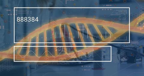 Digital dna strand overlay with data interface in laboratory setting