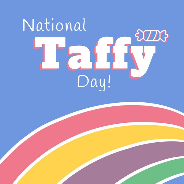 Digitally generated image of national taffy day text and rainbow against blue background, copy space - Download Free Stock Videos Pikwizard.com