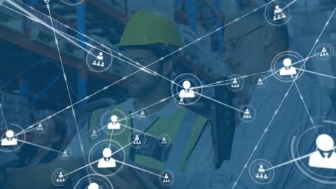 Warehouse Team Analyzing Networked Logistics Data