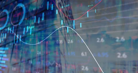 Abstract Financial Data Analytics with City Overlay Background