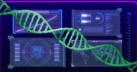 DNA Strand with Futuristic Data Interface on Black Background - Download Free Stock Images Pikwizard.com