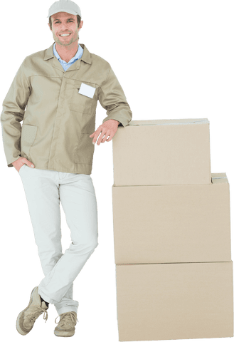 Transparent Delivery Worker Leaning on Stacked Boxes - Download Free Stock Videos Pikwizard.com