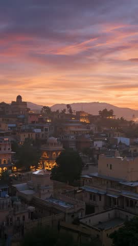 Sunset Over Historic Cityscape Featuring Glowing Domes and Shifting Cloud Hues — Vertical Video