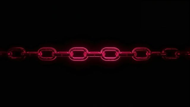 Glowing red neon chain on black background