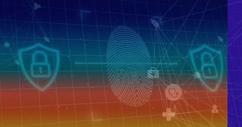 Fingerprint and Lock Icons on Digital Grid Interface - Download Free Stock Images Pikwizard.com