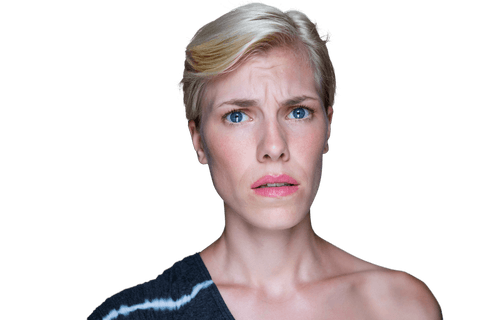 Tensed Woman with Short Blonde Hair on Transparent Background
