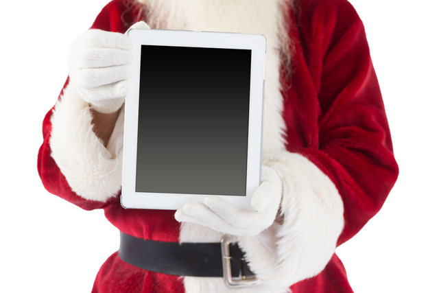 Transparent Santa Claus Holding Tablet with Black Screen - Download Free Stock Videos Pikwizard.com