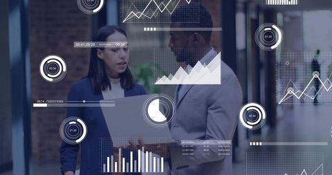 Professionals Evaluating Data Analytics with Digital Overlays