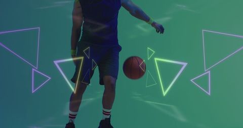 Neon Abstract Overlay on African American Basketball Athlete