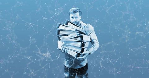 Overwhelmed Businessman Carrying Stack of Binders - Download Free Stock Images Pikwizard.com
