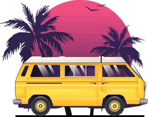 yellow van against palm trees on transparent background - Download Free Stock Videos Pikwizard.com