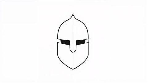 Minimalist Medieval Knight Helmet Line Art on White Background